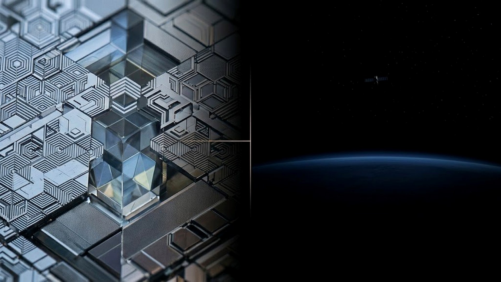 Crystalline material surface at microscopic scale beside a minimal orbital background